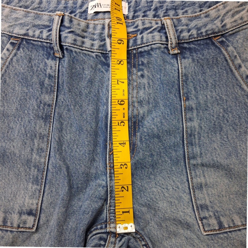 Zara Light Wash Blue Baggy Wide Leg Cargo Jeans Multi Pocket Straps Size 30 / 8 - Picture 6 of 14